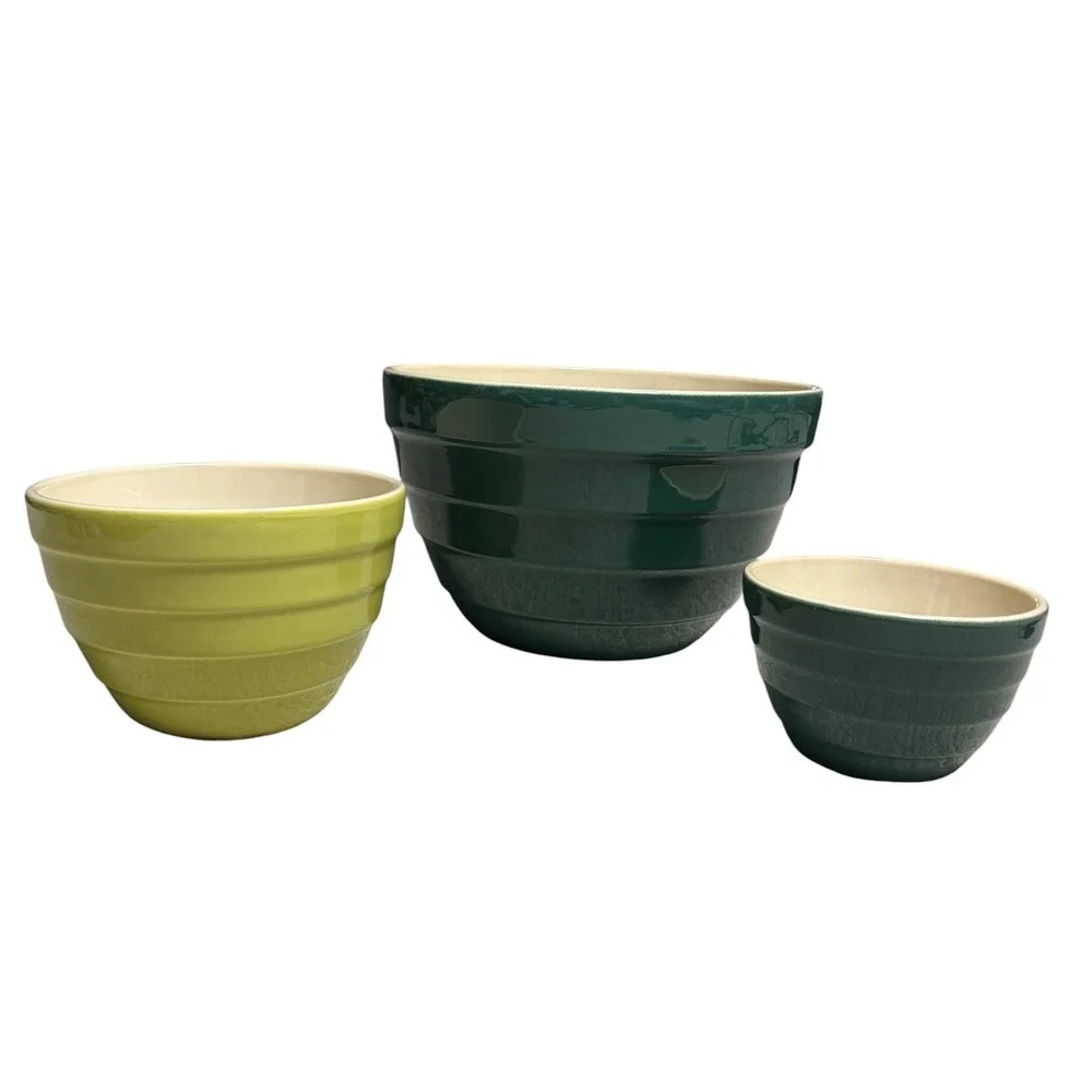 Crate & Barrel Retired Parker Beehive Ceramic Nesting‎ Mixing Bowls Set of 3